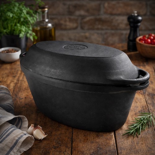 Чугунная гусятница (утятница) 9л 400х260х148 мм с крышкой сковородой