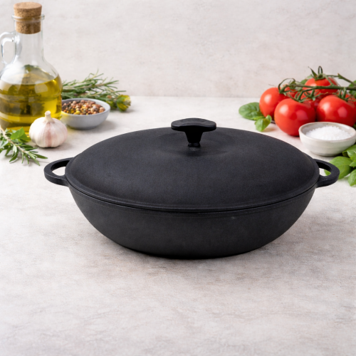 Сковорода чугунная жаровня 300х60мм с крышкой Ситон