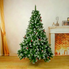 Елка 1.8м с калиной, шишками и белыми кончиками