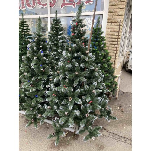 Елка 2.2м с калиной, шишками и белыми кончиками