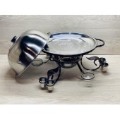 Садж для разогрева и подачи шашлыка кованный 36 см с рюмками + соусницами