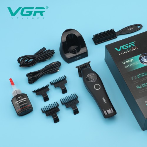 Триммер VGR V-880T BLACK – зовнішній роторний мотор, MIM-леза та док-станція для ідеального контуру