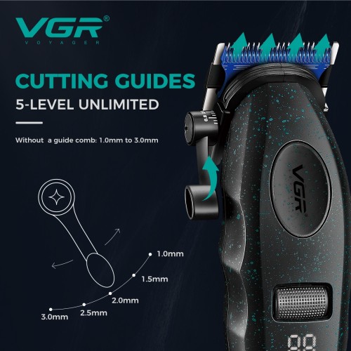 Машинка для стрижки VGR V-887C BLACK – 9000 об/хв, LED-дисплей, 6 насадок, до 250 хв роботи Машинка для стрижки VGR V-887C BLACK – 9000 об/хв, LED-дисплей, 6 насадок, до 250 хв роботи