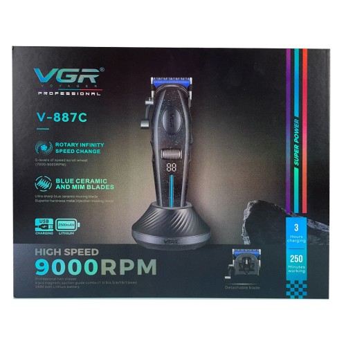 Машинка для стрижки VGR V-887C BLACK – 9000 об/хв, LED-дисплей, 6 насадок, до 250 хв роботи Машинка для стрижки VGR V-887C BLACK – 9000 об/хв, LED-дисплей, 6 насадок, до 250 хв роботи