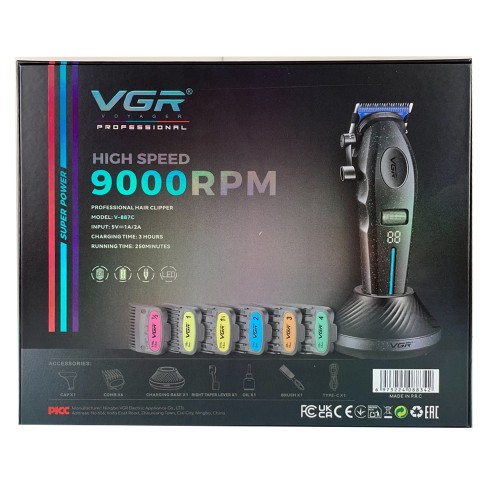 Машинка для стрижки VGR V-887C BLACK – 9000 об/хв, LED-дисплей, 6 насадок, до 250 хв роботи Машинка для стрижки VGR V-887C BLACK – 9000 об/хв, LED-дисплей, 6 насадок, до 250 хв роботи