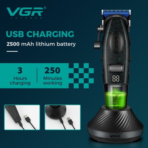 Машинка для стрижки VGR V-887C BLACK – 9000 об/хв, LED-дисплей, 6 насадок, до 250 хв роботи Машинка для стрижки VGR V-887C BLACK – 9000 об/хв, LED-дисплей, 6 насадок, до 250 хв роботи