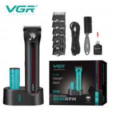 Машинка для стрижки VGR V-160 BLACK – 8000 об/хв, подвійний акумулятор, 6 насадок, до 440 хв роботи