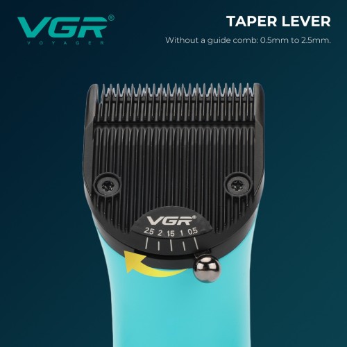 Машинка для стрижки VGR V-160 BLACK – 8000 об/хв, подвійний акумулятор, 6 насадок, до 440 хв роботи