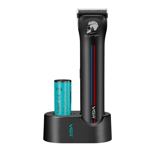 Машинка для стрижки VGR V-160 BLACK – 8000 об/хв, подвійний акумулятор, 6 насадок, до 440 хв роботи