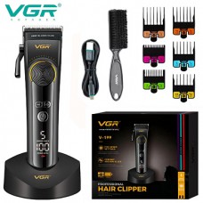 Машинка для стрижки VGR V-199 BLACK – LED-дисплей, 5 режимів швидкості, 6 насадок, до 180 хв роботи