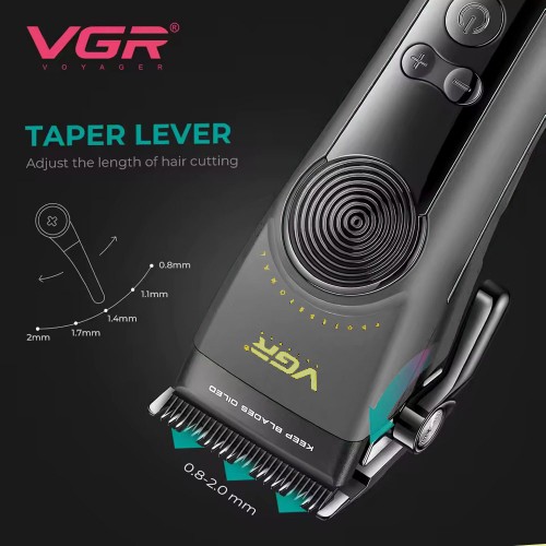 	Машинка для стрижки VGR V-199 BLACK – LED-дисплей, 5 режимів швидкості, 6 насадок, до 180 хв роботи