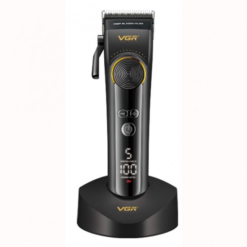 	Машинка для стрижки VGR V-199 BLACK – LED-дисплей, 5 режимів швидкості, 6 насадок, до 180 хв роботи