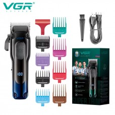 Машинка для стрижки VGR V-013 BLUE – 6500 об/хв, LED-дисплей, 8 насадок, до 60 хв роботи