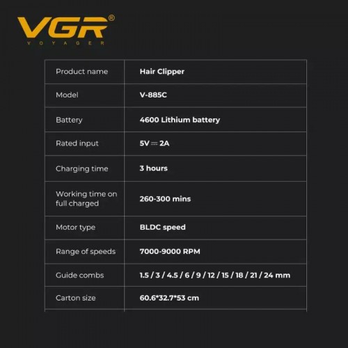 Машинка для стрижки (clipper) VGR V-885C Золотий, 10 насадок