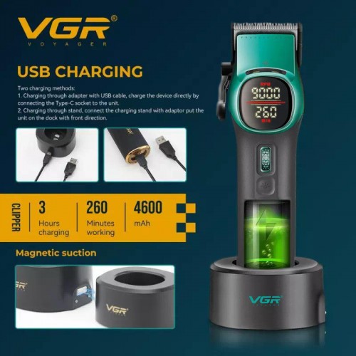 Машинка для стрижки (clipper) VGR V-885C, 10 насадок