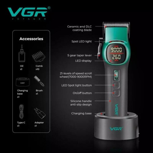 Машинка для стрижки (clipper) VGR V-885C, 10 насадок
