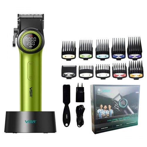 Машинка для стрижки (clipper) VGR V-001 Зелений, 10 насадок