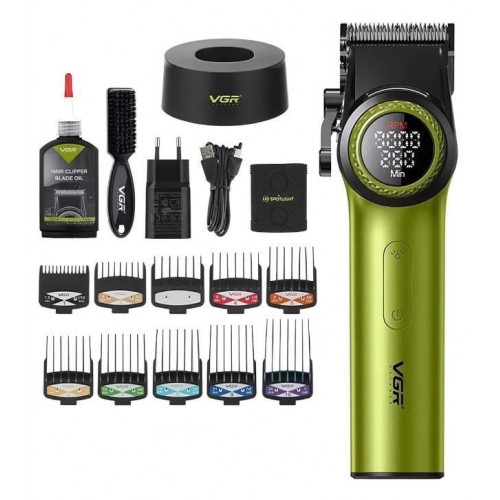 Машинка для стрижки (clipper) VGR V-001 Зелений, 10 насадок