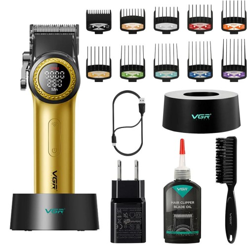 Машинка для стрижки (clipper) VGR V-001 Золотий, 10 насадок