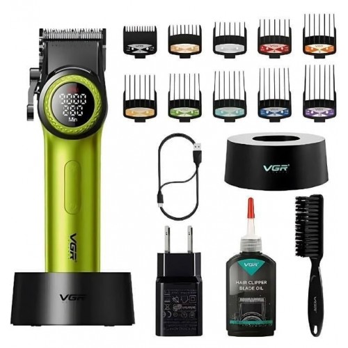 Машинка для стрижки (clipper) VGR V-001 Зелений, 10 насадок