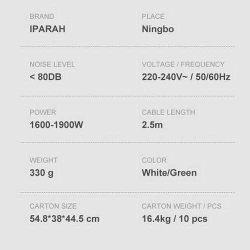 Професійний фен для волосся IPARAH P-385W WHITE із BLDC-мотором