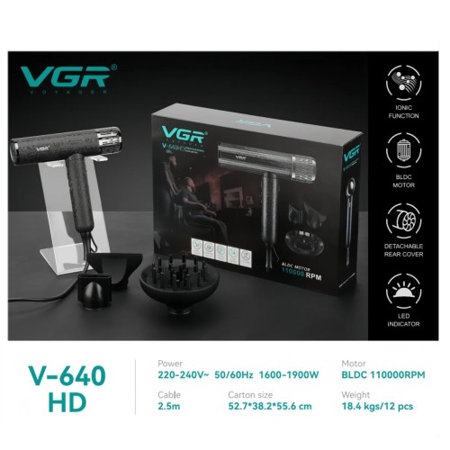 Професійний фен для волосся VGR V-640HD із BLDC-мотором та іонізацією