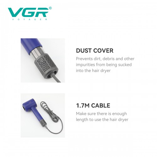 Професійний високошвидкісний фен для волосся VGR V-445 BLUE з BLDC-мотором
