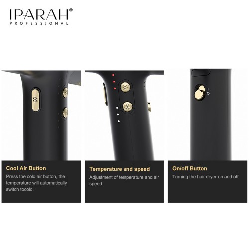 Професійний фен IPARAH P-390G BLACK – AC-мотор, іонізація, 4 режими обдуву та температури