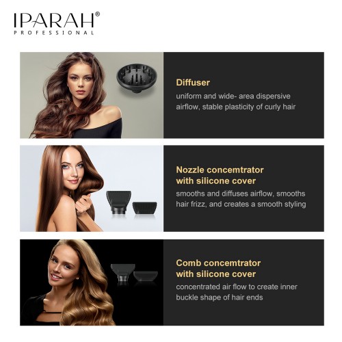 Професійний фен IPARAH P-390G BLACK – AC-мотор, іонізація, 4 режими обдуву та температури