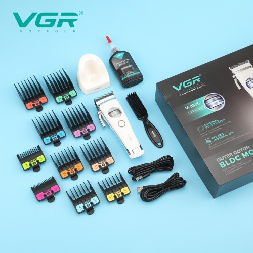 Машинка для стрижки (clipper) VGR V-880C Чорна, 11 насадок, док-станція